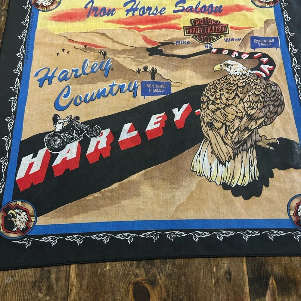 Harley-Davidson Bandana Handkerchief 1992 Bike Week Iron Horse Saloon Eagle